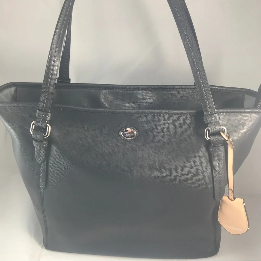 Coach Black Peyton Leather zip Top Tote - Picture 1 of 9